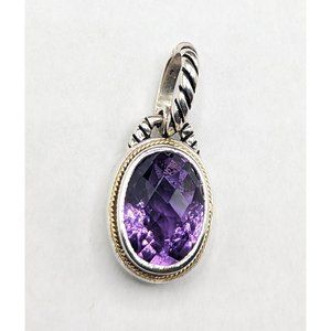 EFFY Faceted Purple Amethyst Gemstone Sterling Silver 18k Yellow Gold Pendant